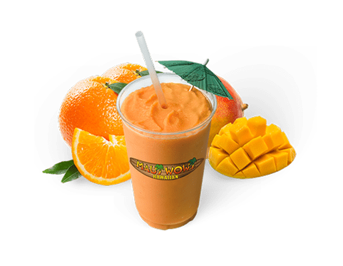 Frosty mango-orange smoothie topped with a straw, surrounded by fresh oranges and mango slices, highlighting a tropical flavor experience.